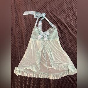 Elegant Sheer Lace Teddy in Light Blue